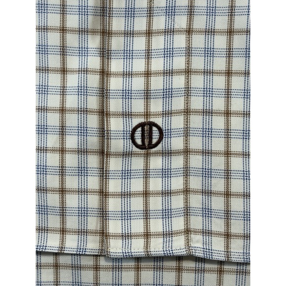 David Donahue Shirt Men 16 34/35 White Blue Plaid Trim Fit Dress Long Sleeve EUC - Picture 4 of 8